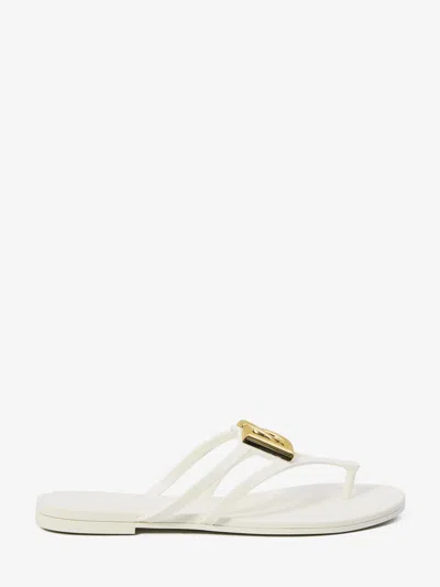 Dolce & Gabbana White Thong Sandals With Logo Plaque On The Front In Rubber Woman In Multi