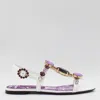 Dolce & Gabbana Embellished Leather Thong Sandals In Purple