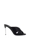Dolce & Gabbana Solid Color Satin Sandals With Silver-tone Dg Monogram Heel