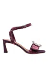 Dolce & Gabbana Velvet Sandal In Vinacca Color With Buckle With Stones In Multicolor