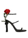 Dolce & Gabbana Keira 105 Satin Sandals With Rose Applique In Black