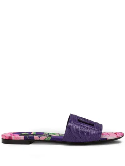Dolce & Gabbana Dg Lizard-effect Leather Slides In Purple