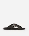 Dolce & Gabbana Black Sandals With Criss Cross Bands And Logo Detail In Leather Man In Marrone