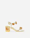 Dolce & Gabbana Stone Embellished Leather Block-heel Sandals In Bianco