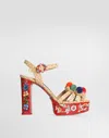 Dolce & Gabbana Keira Platform Heel Sandals Pompons Flowers In Multi