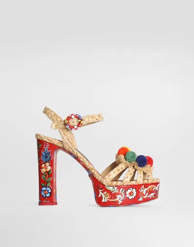 DOLCE & GABBANA RAFFIA PLATFORM SANDALS WITH EMBROIDERY