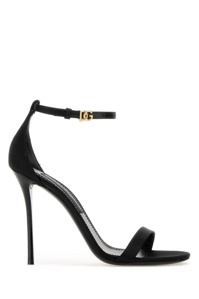 Dolce & Gabbana Keira Sandal In Black Satin In Animal Print