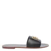 Dolce & Gabbana Flat Leather Slide Sandals With Front Embellishment In Black