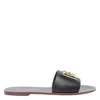 Dolce & Gabbana Flat Leather Slide Sandals With Front Embellishment In Black