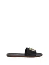 Dolce & Gabbana Flat Leather Slide Sandals With Front Embellishment In Black