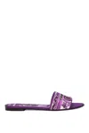 Dolce & Gabbana Violet Sandals With Logo Embroidery On The Front And All-over Majolica Motif In Cotton Blend Woman In Purple