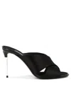 Dolce & Gabbana Solid Color Satin Sandals With Silver-tone Dg Monogram Heel In Black