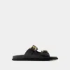 Dolce & Gabbana Open-toe Black Calfskin Sandals With Prominent Buckles In Black