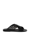 Dolce & Gabbana Black Sandals With Criss Cross Bands And Logo Detail In Leather Man In Black