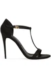 Dolce & Gabbana Satin Sandals With Metal Monogram In Black