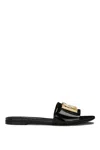 Dolce & Gabbana Dolce&gabbana Women Polished Calfskin Slide Sandals With Dg Logo In Black