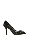 Dolce & Gabbana Embellished Lace Overlay Kitten Heel Pumps In Black
