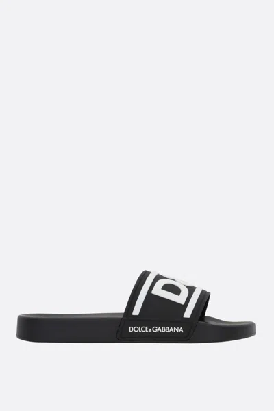 Dolce & Gabbana Slide Logo Sandals In Black