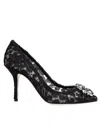 Dolce & Gabbana Embellished Lace Overlay Kitten Heel Pumps In Black