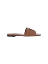 Dolce & Gabbana Brown Leather Slides With Dg Logo In Multi