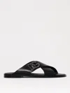 Dolce & Gabbana Black Sandals With Criss Cross Bands And Logo Detail In Leather Man In Schwarz