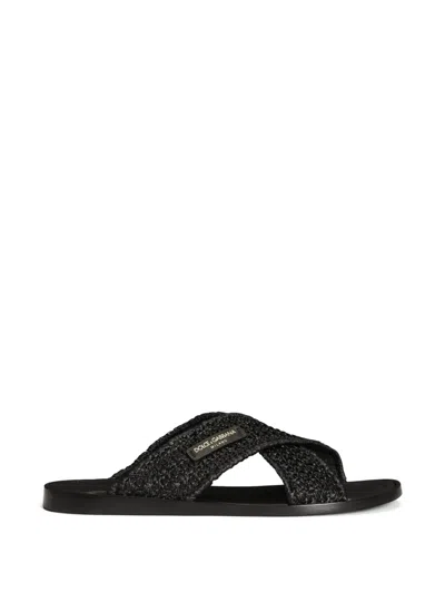 Dolce & Gabbana Sandals In Raffia In Multi