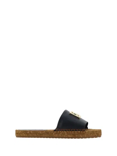 Dolce & Gabbana Dg Logo Leather Espadrille Sandal In Black