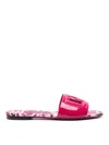 Dolce & Gabbana Flat Sandals With Dg Logo Cut-out And Maioliche Print In Leather In Red