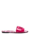 Dolce & Gabbana Flat Sandals With Dg Logo Cut-out And Maioliche Print In Leather In Red