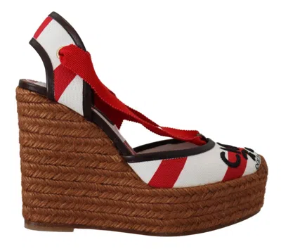 Pre-owned Dolce & Gabbana Sandals Wedges Lace Up Strap Logo Print Eu36 / Us5.5 Rrp 1120usd In Multicolor