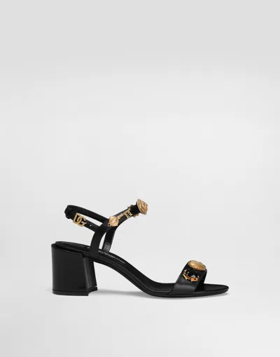 Dolce & Gabbana Sandals With Embroidery And Stones In Black