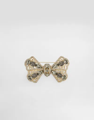 Dolce & Gabbana Sartoria Bow Brooch With Rhinestones In Gold