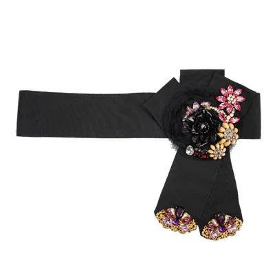 Pre-owned Dolce & Gabbana Sartoria Crystal Brooch Flower Ribbon Bow Dress Belt Gold 13555
