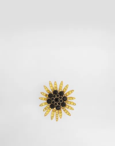 Dolce & Gabbana Sartoria Floral Brooch With Rhinestones In Gold