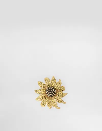 Dolce & Gabbana Sartoria Floral Brooch With Rhinestones In Brown