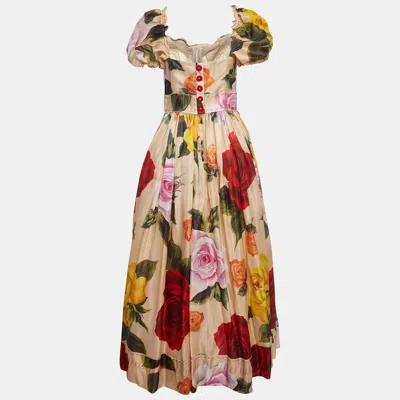 Pre-owned Dolce & Gabbana Sartoria Multicolor Floral Print Silk Crystal Embellished Gown L