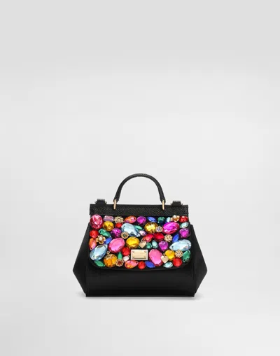 Dolce & Gabbana Satin And Dauphine Calfskin Mini Sicily Bag In Black