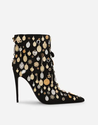 Dolce & Gabbana Satin And Embroidered Ankle Boots In Multicolor