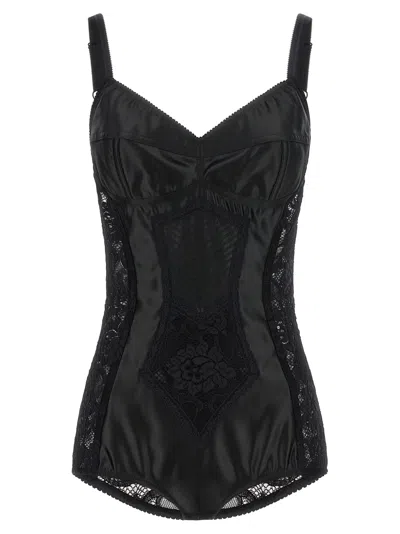 Dolce & Gabbana Satin And Lace Corsetry Bodysuit In Black