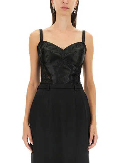 Dolce & Gabbana Black Lace And Satin Bralette Camisole