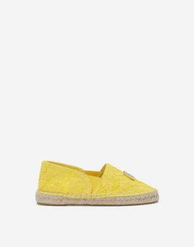Dolce & Gabbana Kids' Logo Lace Espadrilles In Yellow