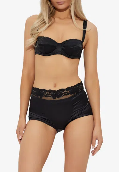 Dolce & Gabbana Satin And Lace High-rise Briefs In Black