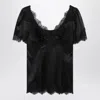 Dolce & Gabbana Satin And Lace Short Sleeve Top In Black