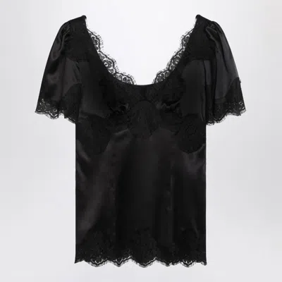 Dolce & Gabbana Satin And Lace Short Sleeve Top In Black