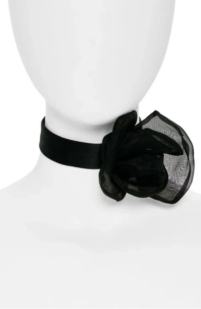 Dolce & Gabbana Satin & Organza Flower Choker Necklace In Black