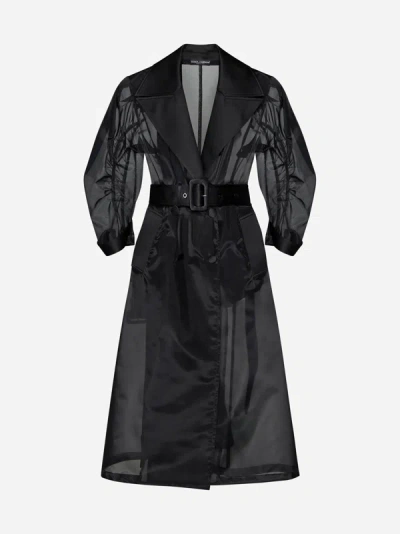 Dolce & Gabbana Satin And Transparent Fabric Trench Coat In Black
