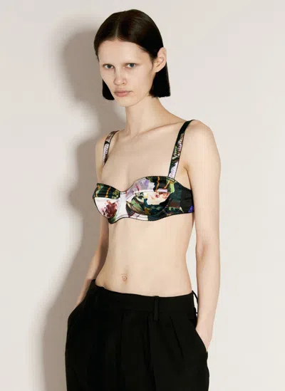 Dolce & Gabbana Satin Balconette Bra With Rose Garden Print In Black