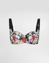 Dolce & Gabbana Satin Balconette Bra With Floral Print In Multi