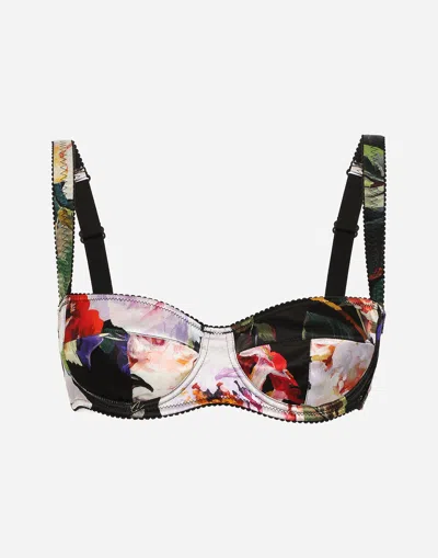 Dolce & Gabbana Satin Balconette Bra With Rose Garden Print In ...