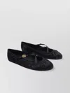 Dolce & Gabbana Black Ballerinas With Metallic Logo And Strap In Leather Woman